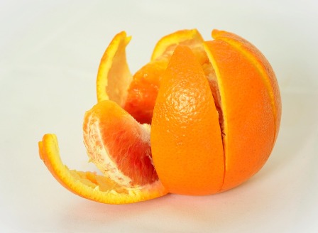 A peeled and sectioned orange